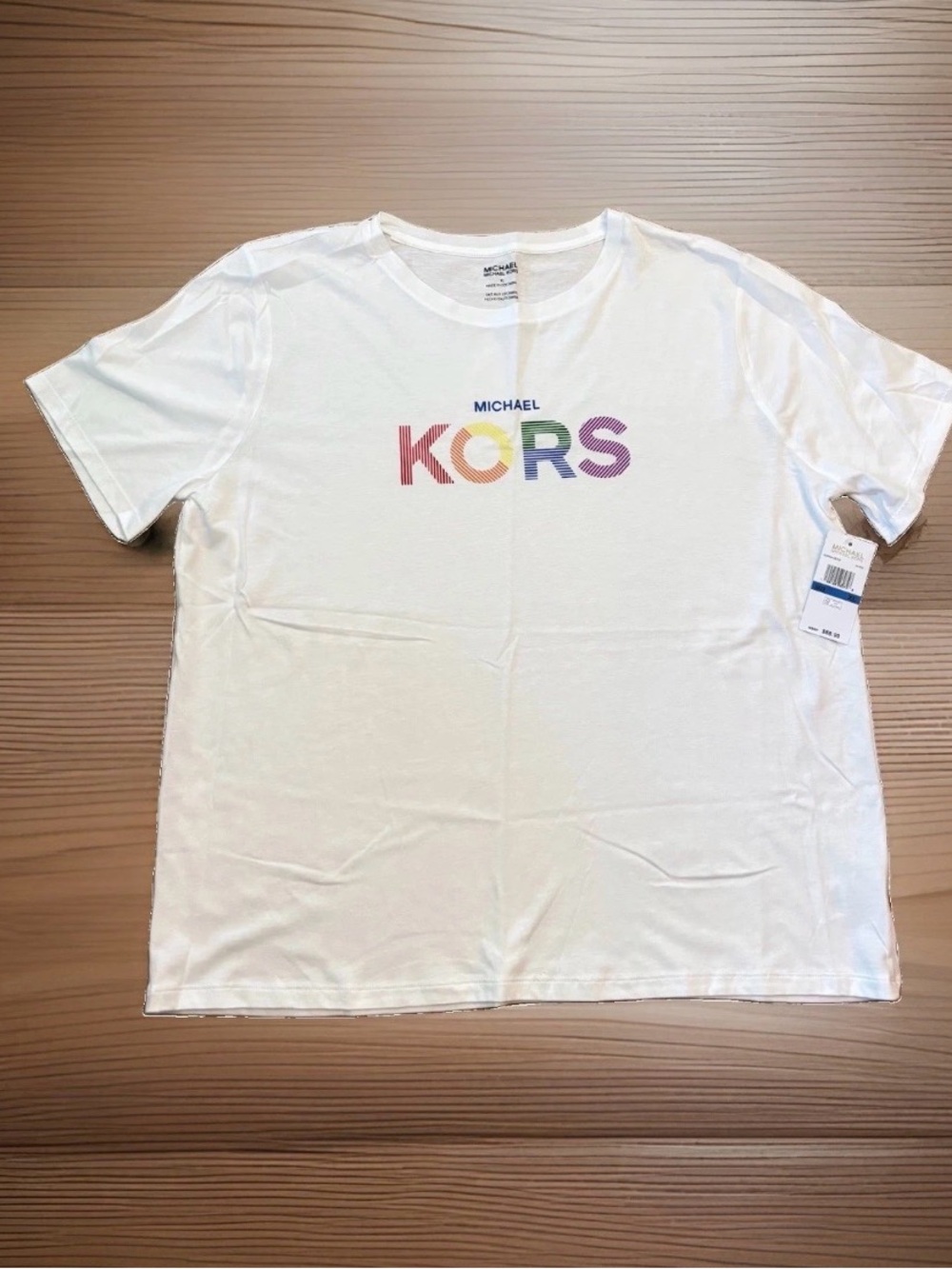 Michael Kors White Tee with Rainbow KORS Logo